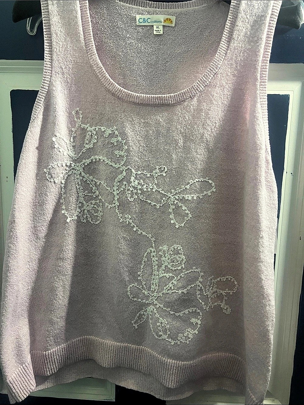 C&C California Embroidered Floral Tank Pink XL NWT